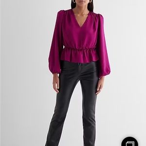 NWT express long sleeve v neck peplum top wild orchid pink M